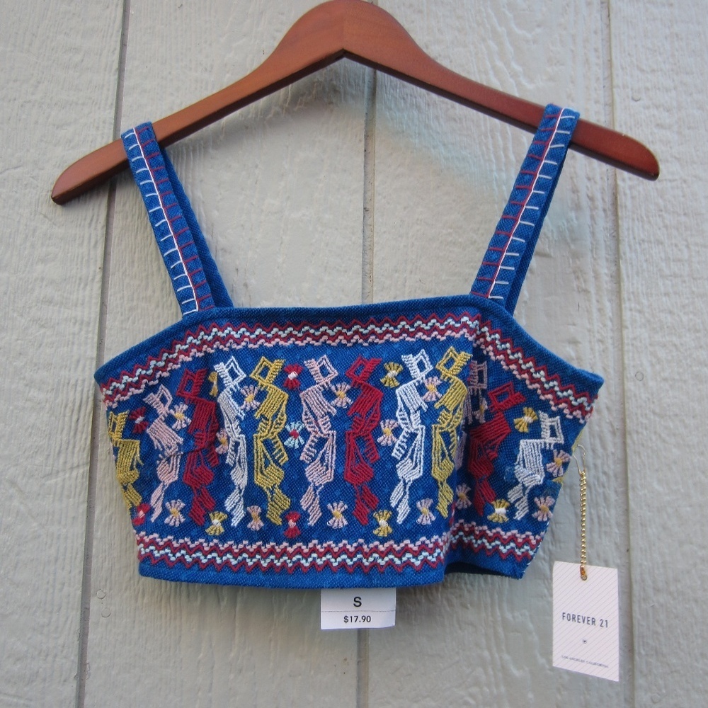 Forever 21 Crotchet Blue Multi Color Bandeau Crop Top Womens S Y2K summer beach‎